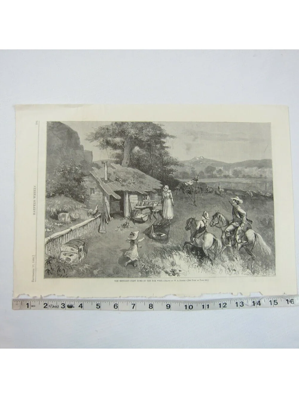 Antique 1880 Print Settlers First Home in Far West, W.A. Rogers, Harper's Weekly